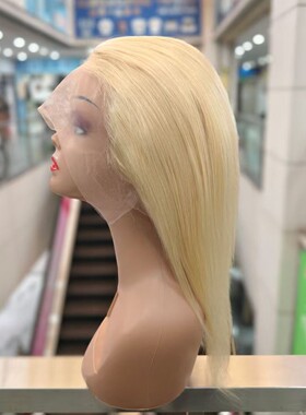 613全蕾丝短头套真人发直条613blonde外贸头套自由分直条613