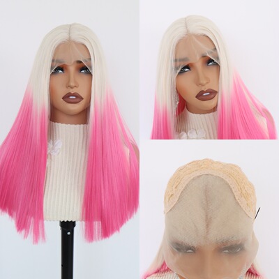 源头工厂欧美外贸粉色渐变头套波波头13x4 Lace Frontal wig 前