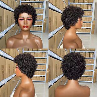 Human Hair Afro Kinky Curly Wigs 真人发非洲卷发短假发头套