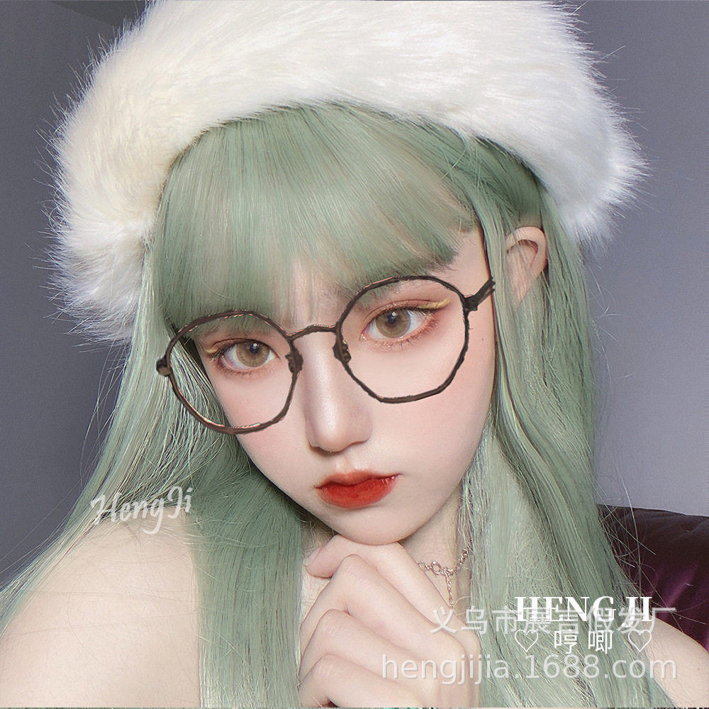 批发假发女长发lolita自然逼真网红少女jk修脸可爱绿色lo软妹假毛