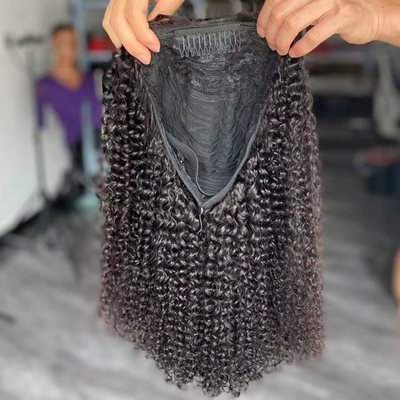 200%半假发half wigs curly humanhairwig外贸假发真人发马尾假发