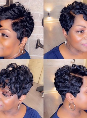 短款真人发头套pixie cut wigs