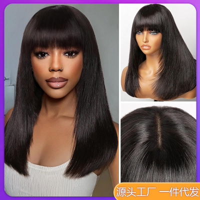 Bang Wigs Human Hair Straight Layered  3x1Lace真人发滑剪刘海