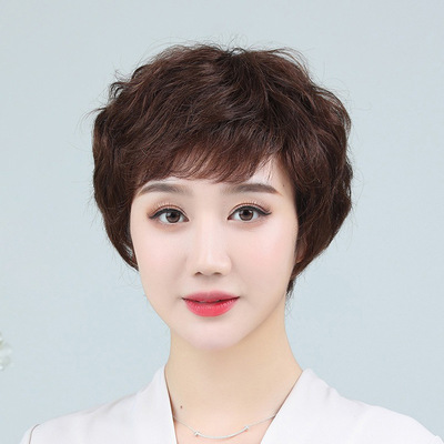 许昌假发中老年女短发卷发 机制头套批发 隐形自然妈妈假发全头套