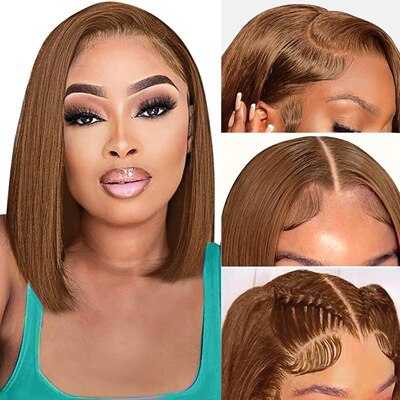 跨境外贸13x4 Frontal Lace Chocolate Brown Bob Wig(#4 Brown)