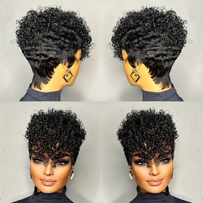 热销Afro Kinky Curly Pixie Cut with Bangs真人发发套全机制