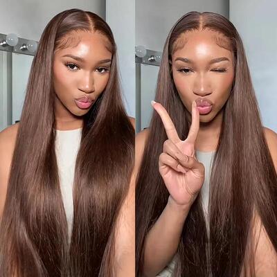 #4巧克力棕色13x4前蕾丝假发真人发假发头套straight hair wig