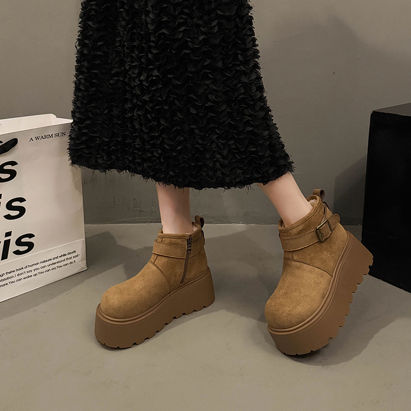 7CM厚底勃肯鞋女2025冬季加绒加厚雪地靴小个子增高鞋34码大棉鞋