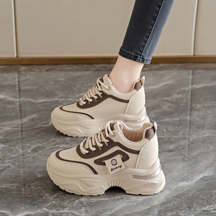 防滑爆款 女鞋 皮面显脚小休闲老爹鞋 秋冬厚底内增高运动鞋 2025新款