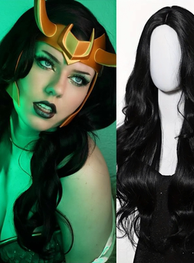 漫威系列洛基Loki假发黑色长鬈发中分大波浪神奇女侠奇异博士wigs