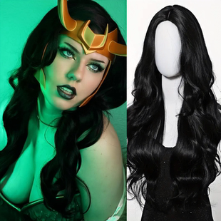 漫威系列洛基Loki假发黑色长鬈发中分大波浪神奇女侠奇异博士wigs