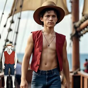 海贼王路飞cos服电影真人版同款马甲草帽cosplay服男万圣节扮演服