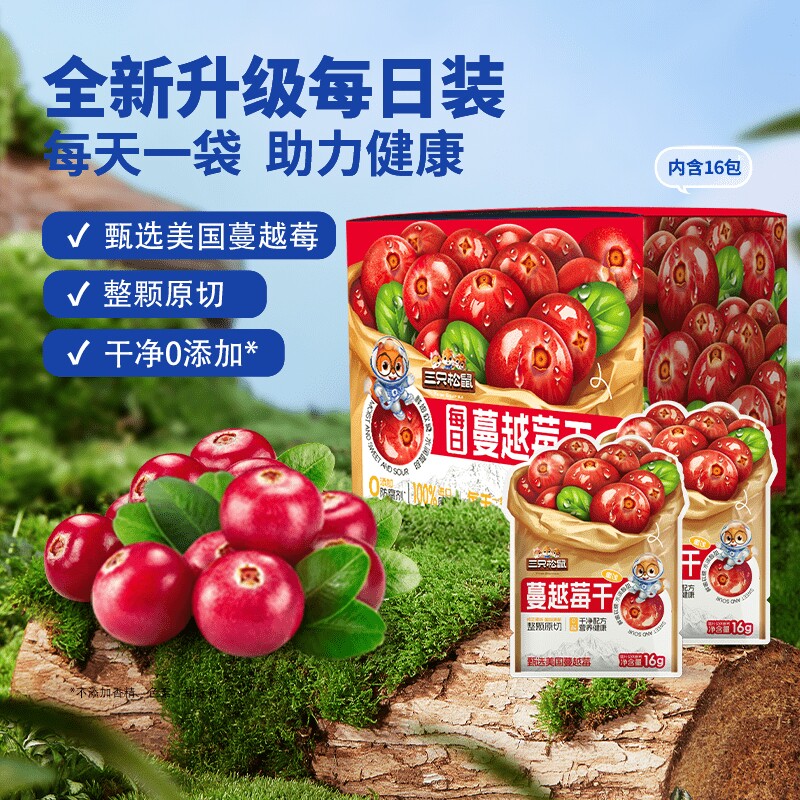 【三只松鼠_蔓越莓干256g】每日进口蔓越莓干蜜饯零食烘焙专用