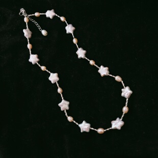 天然淡水珍珠项链女星星造型颈链纯手工制作白色珍珠颈饰