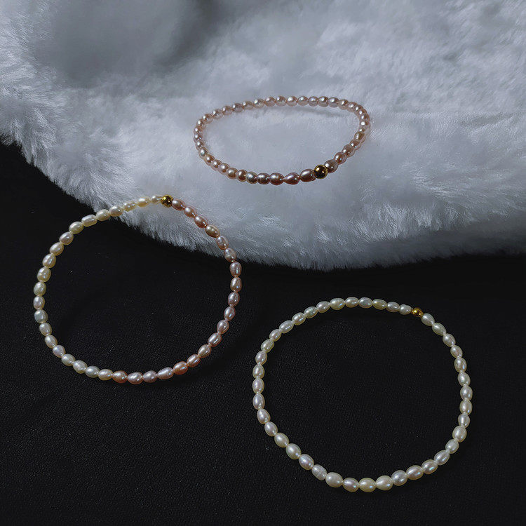 小米粒天然淡水珍珠手链多层叠带简约小众设计闺蜜款紫弹力手串女