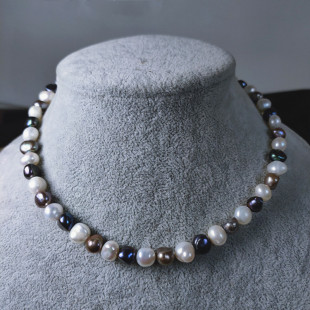 时髦感巴洛克珍珠项链天然淡水珍珠白灰黑色层次搭配衬衫 男女可带