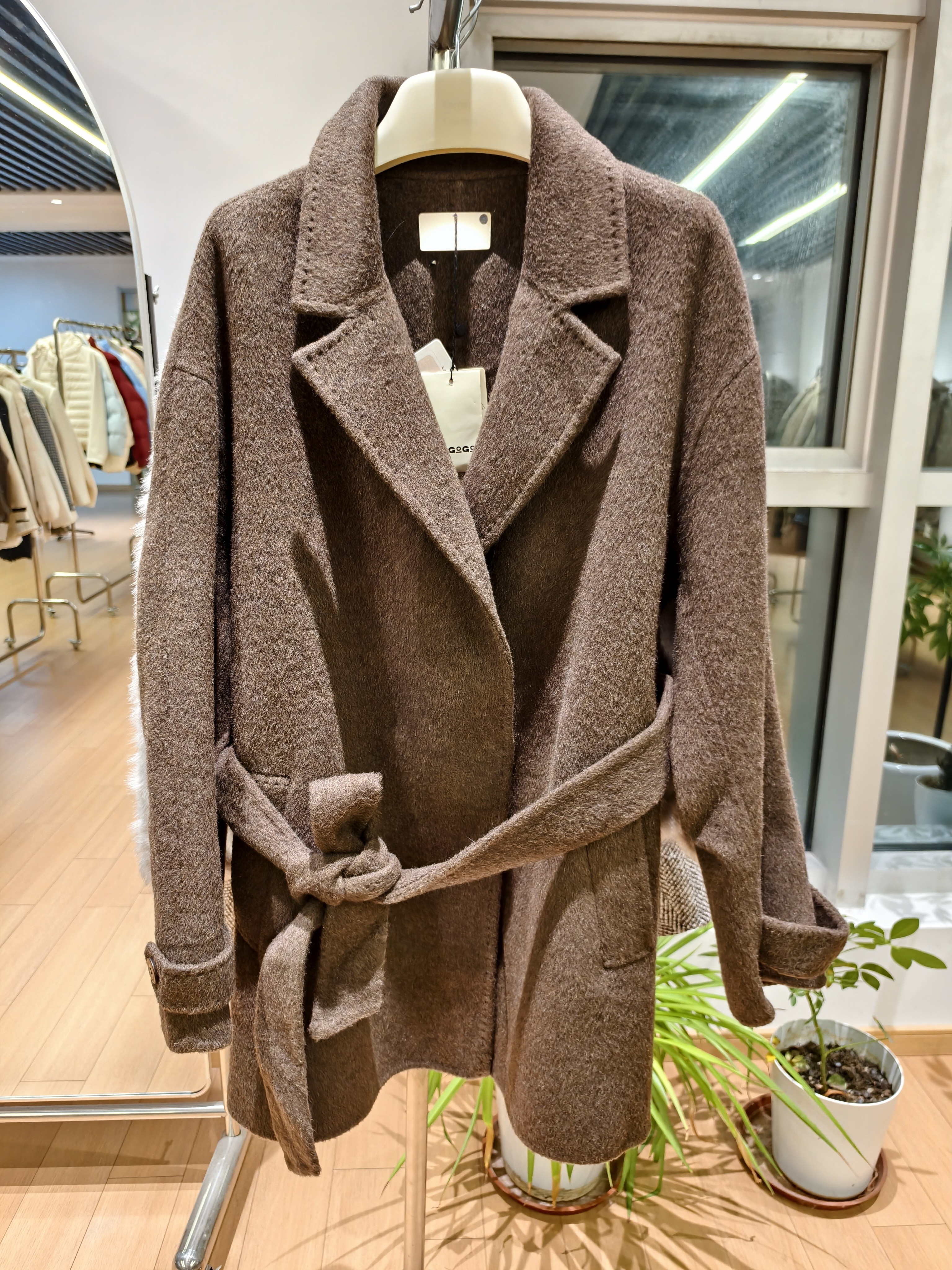 Lag2025年冬装OCDD439C31简约腰带收腰西装领双面尼羊绒大衣外套