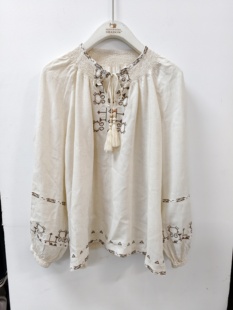 女士撞色刺绣衬衫 新款 F02W25312波西米亚风 2025年秋季 热女士衬衫