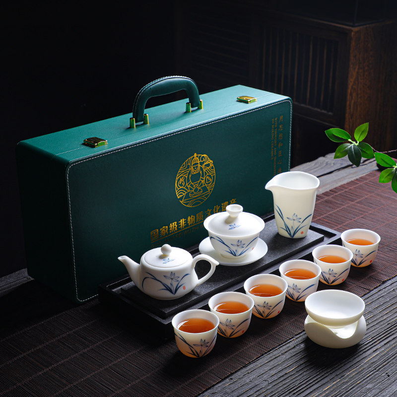 羊脂玉瓷功夫茶具套装礼盒