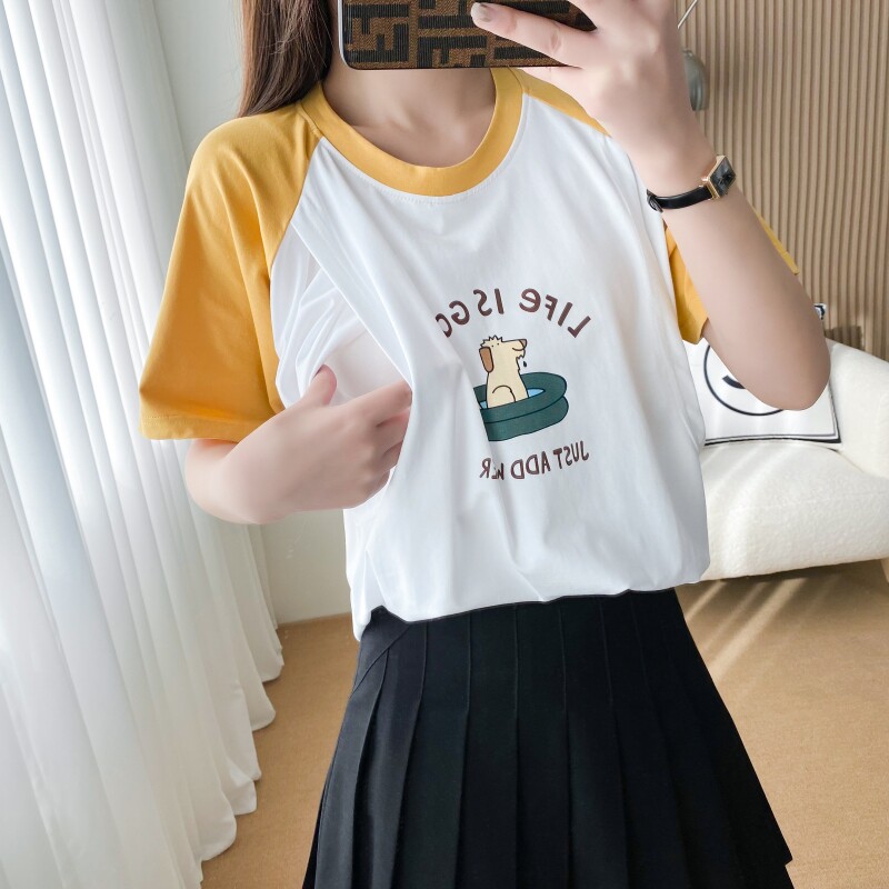 哺乳上衣短袖夏季外出外穿t恤产后浦乳期喂奶夏装辣妈款女装潮妈