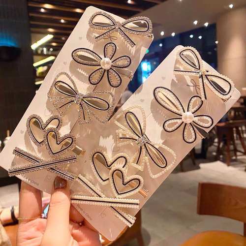 水钻发夹精致短发珍珠水晶鸭嘴夹