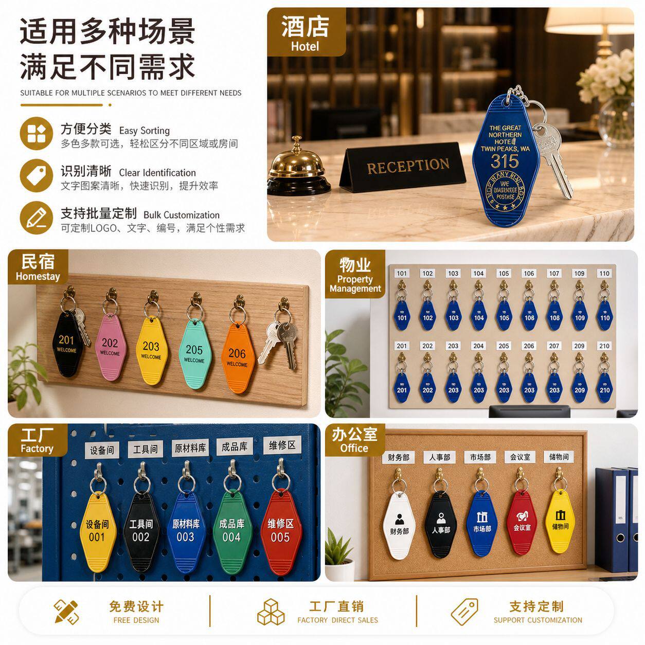 复古钥匙链动漫周边订制DIY挂件订做ABS酒店菱形钥匙扣汽车旅馆