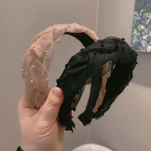 发箍头饰手工鱼骨辫头饰网红百搭外出欧根纱宽防滑头箍高炉顶发卡