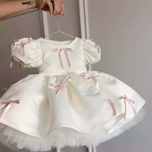 女宝宝周岁礼服夏季无袖高端轻奢小众女童抓周生日蓬蓬公主裙白色