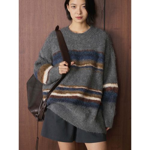 HXL冬季韩系软糯条纹毛衣女