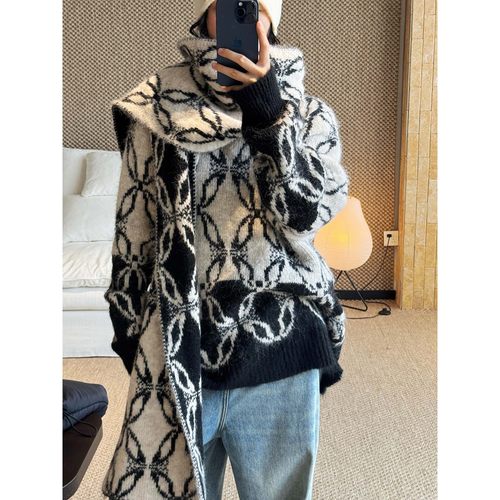 HXL冬季韩系撞色提花羊毛毛衣