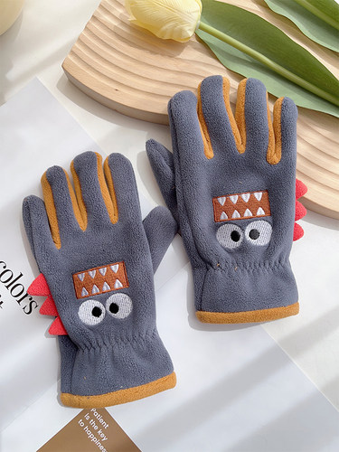 中童学生加绒保暖防风卡通手套
