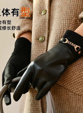 2026新款皮手套女冬季保暖加绒加厚冬天开车骑行触屏手套时尚百搭