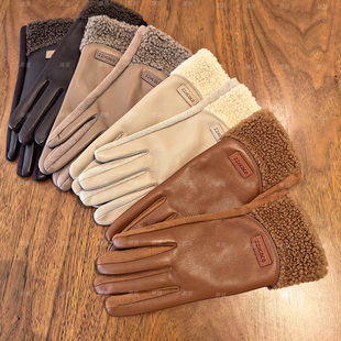 新款 保暖加绒加厚触屏冬天开车骑行分指手套防寒风 皮手套女冬季