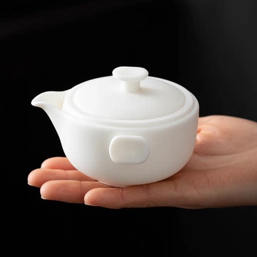 羊脂玉白瓷茶壶单个手抓壶陶瓷家用小号盖碗高档精致不烫手泡茶器