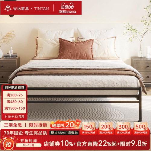 天坛家具简约现代双人无床头铁床