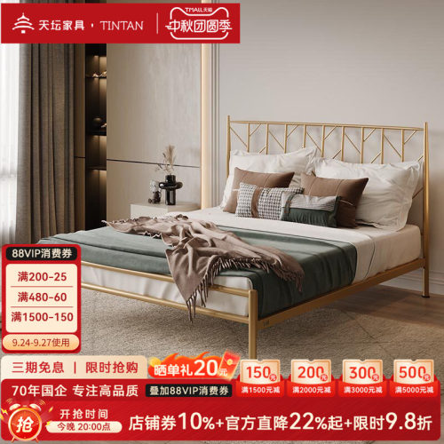 天坛简约现代风双人加厚铁架床