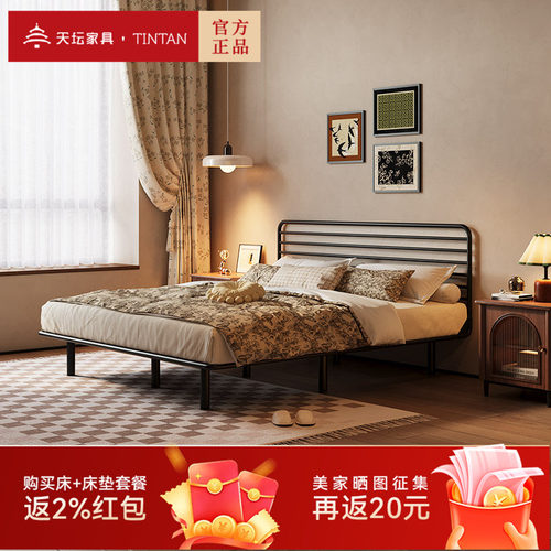 天坛家具复古简约双人铁艺床