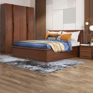 天坛家具实木床框高箱储物床双人床卧室板式 胡桃木 双人床新中式