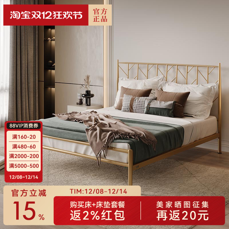 天坛简约现代风双人加厚铁架床
