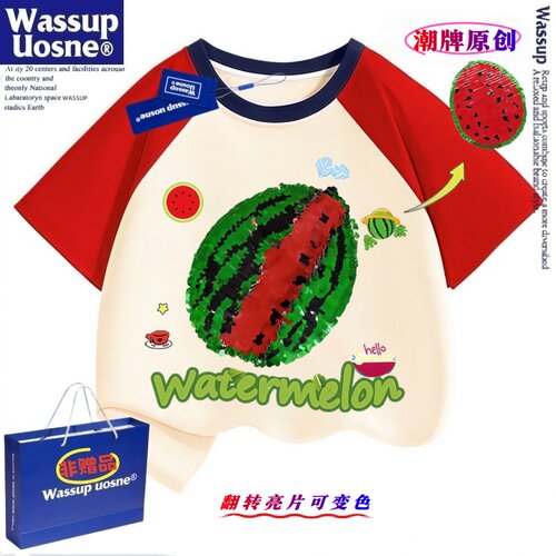 WASSUP联名童装男童纯棉短袖T恤儿童夏2025新款西瓜帅气半袖T女孩