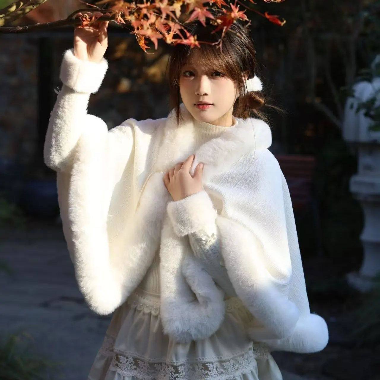 加绒加厚斗篷披肩配旗袍