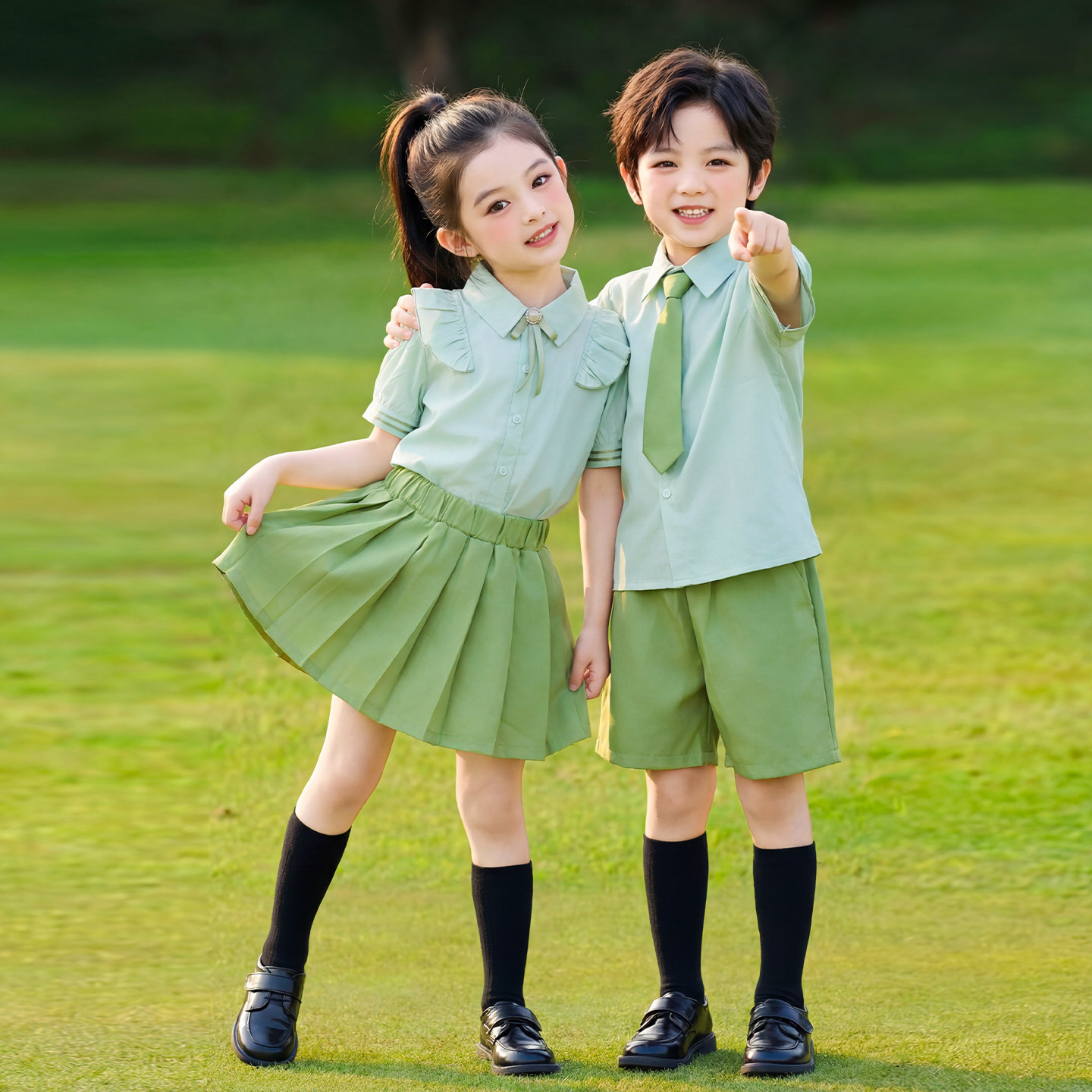 英伦风班服小学生校服夏装短袖两件套装儿童毕业照服装幼儿园园服