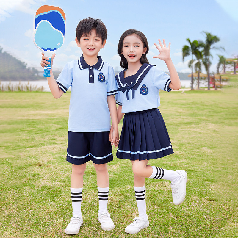 班服小学生夏季套装幼儿园园服海军风夏款儿童毕业照运动夏装校服