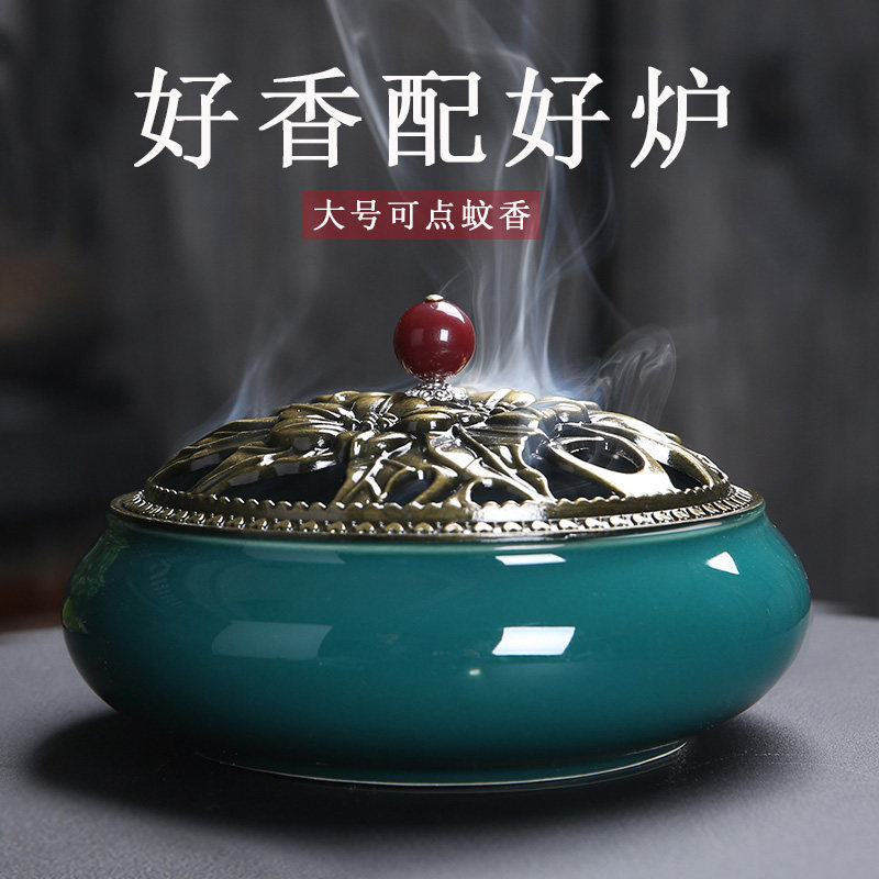 新款大号蚊香炉驱蚊香盒熏香艾草艾柱沉香檀香家用室内陶瓷盘香炉