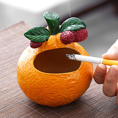 潮流家用防风家用茶几带盖防飞灰 橘子陶瓷烟灰缸个性 大吉大利