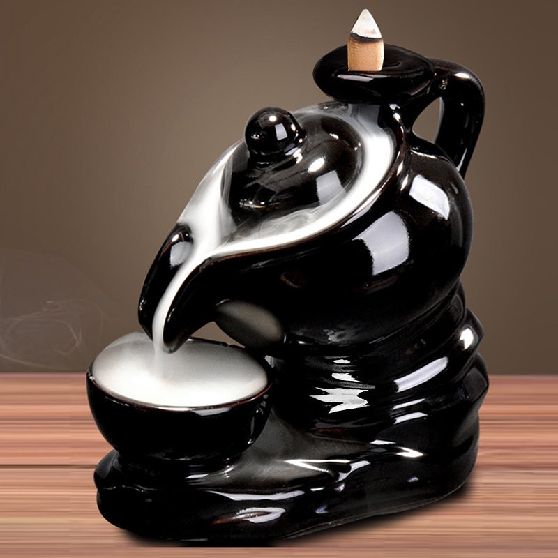 茶壶倒流香炉陶瓷塔香檀香薰香沉香观赏烟创意香薰炉高山流水