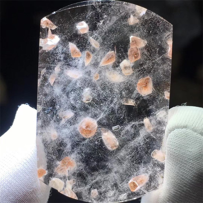 天然白水晶全包裹锥子形橘粉色菱锰矿吊坠牌子 异象水晶宝石