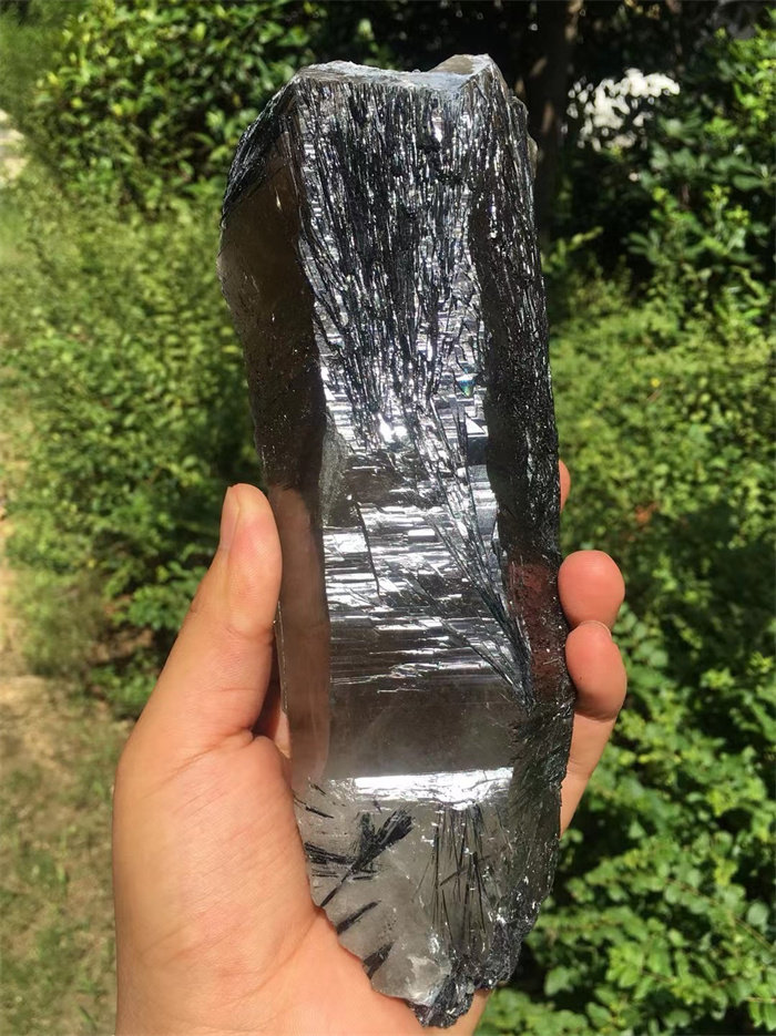 天然茶水晶黑碧玺共生骨干原石摆件 一物一图水晶宝石