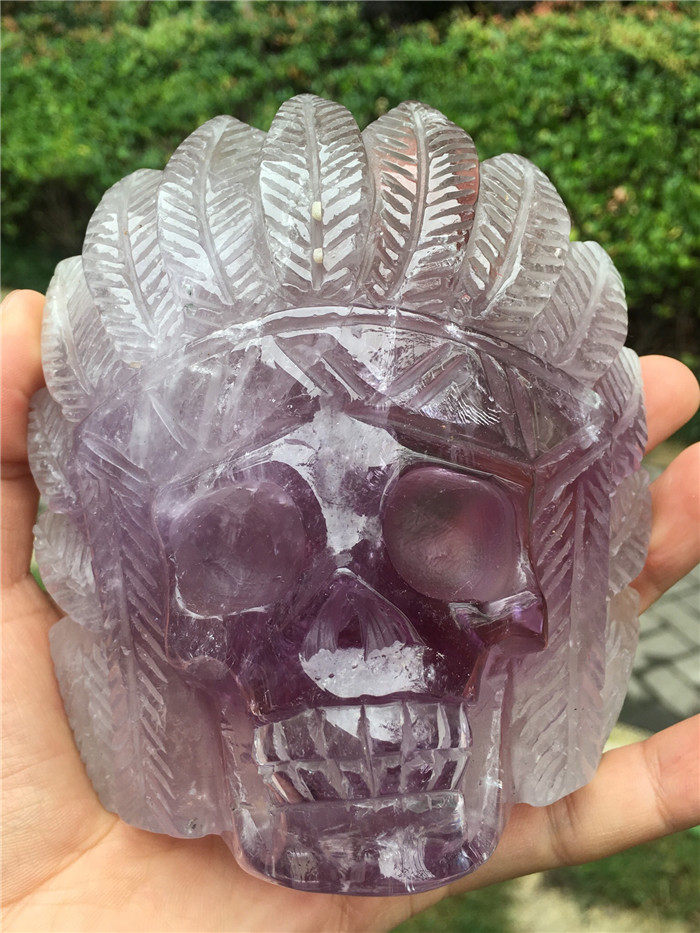 天然印第安紫水晶头骨摆件 手工雕刻 一物一图骷髅头