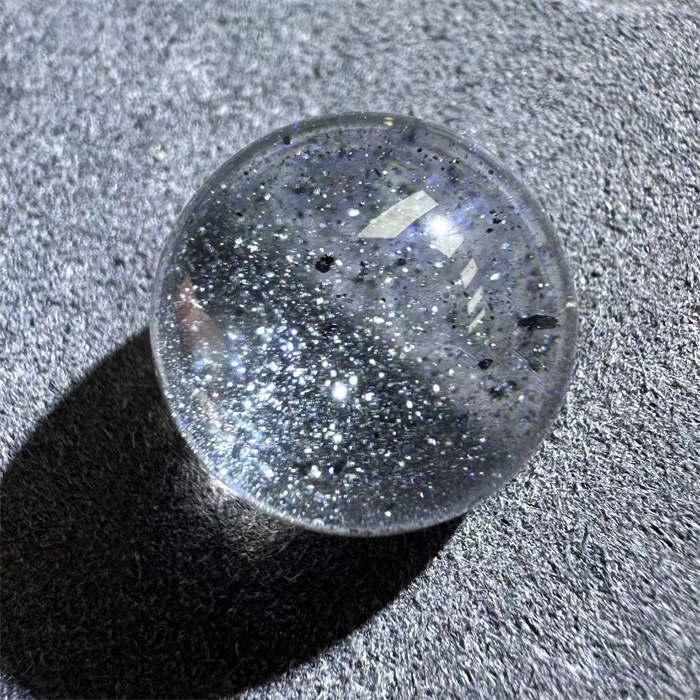 12mm天然白水晶包裹星空金沙蓝隐云母多宝珠吊坠 异象水晶珠子
